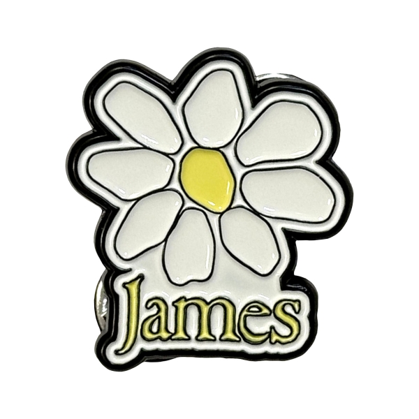 James - Yellow Logo White Daisy Pin Badge in der Gruppe MERCHANDISE / Pin-Button Badge /  /  bei Bengans Skivbutik AB (5690125)
