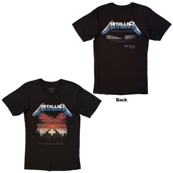 Metallica - Master Of Puppets Tracks Bl Uni (Back Print) T-Shirt in der Gruppe MERCH / Kleidung / T-Shirts bei Bengans Skivbutik AB (5691803r)