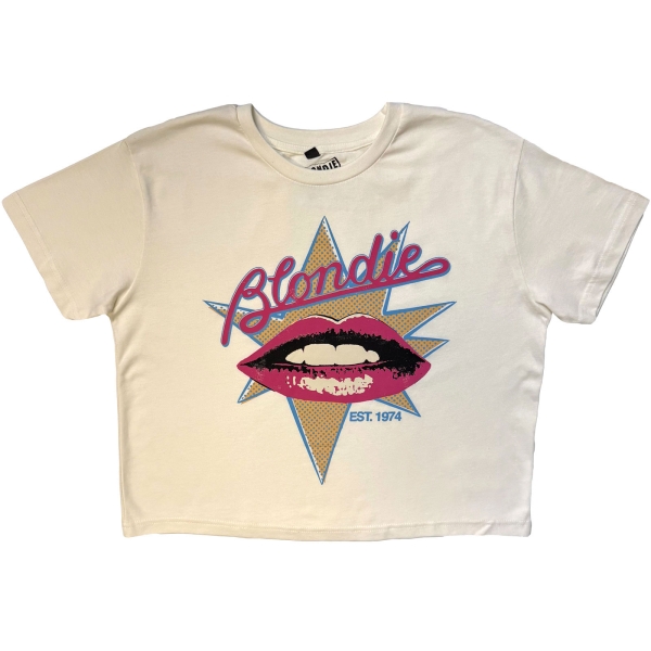 Blondie - Lips Stone Wash Lady Wht Crop Top in der Gruppe MERCHANDISE / T-shirt / Nyheter / Pop-Rock bei Bengans Skivbutik AB (5692977r)