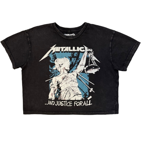 Metallica - Justice Squares Stone Wash Lady Char Crop Top in der Gruppe MERCHANDISE / T-shirt / Nyheter / Hårdrock bei Bengans Skivbutik AB (5693001r)