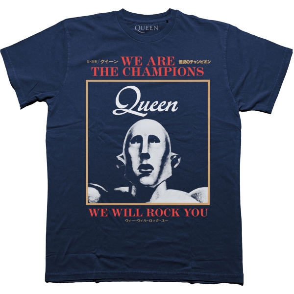 Queen - We Are The Champions We Will Rock You Uni Navy T-Shirt in der Gruppe MERCHANDISE / T-shirt / Nyheter / Pop-Rock bei Bengans Skivbutik AB (5693017r)