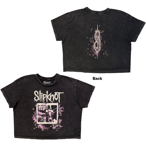 Slipknot - Butterfly Goatee Stone Wash Lady Char Crop Top in der Gruppe MERCH / Kleidung / T-Shirts bei Bengans Skivbutik AB (5693023r)
