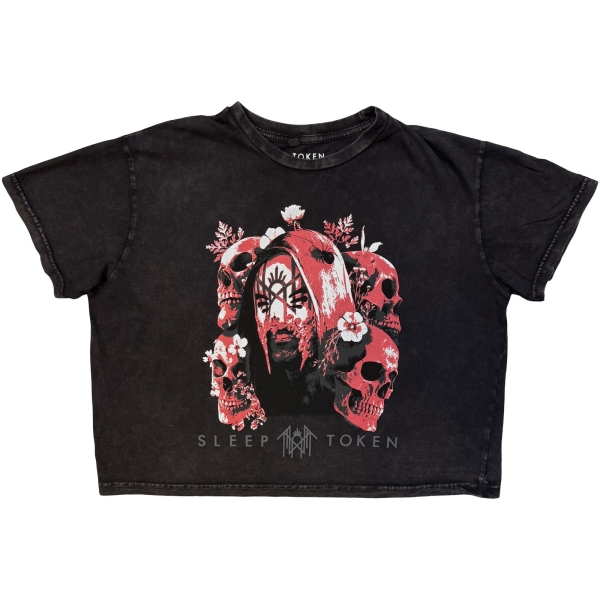 Sleep Token - Skull & Flowers Stone Wash Lady Char Crop Top in der Gruppe MERCHANDISE / T-shirt / Nyheter / Hårdrock bei Bengans Skivbutik AB (5693024r)