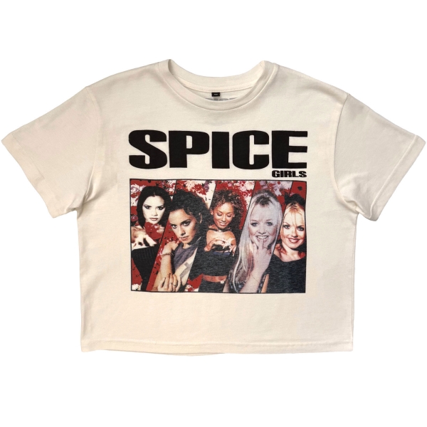 Spice Girls - Collage Stone Wash Lady Wht Crop Top in der Gruppe MERCHANDISE / T-shirt / Nyheter / Pop-Rock bei Bengans Skivbutik AB (5693026r)