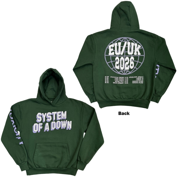 System Of A Down - Hollywood Logo Tour 26 Uni Green Hoodie in der Gruppe MERCHANDISE / Kapuzenpullover / Nyheter / Hårdrock bei Bengans Skivbutik AB (5695341r)