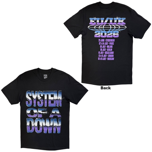System Of A Down - Metallic Logo Tour 26 Uni Bl T-Shirt in der Gruppe MERCHANDISE / T-shirt / Nyheter / Hårdrock bei Bengans Skivbutik AB (5695351r)