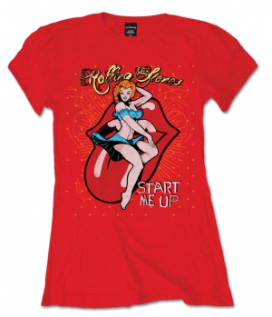 R: Rolling Stones Start Me Up Red Ladies T Shirt in der Gruppe Minishops / Rolling Stones bei Bengans Skivbutik AB (V-2628402)