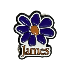 James - Orange Logo Purple Daisy Pin Badge