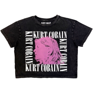 Kurt Cobain - Head Shot Frame Stone Wash Lady Char Crop Top