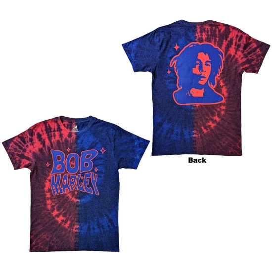 Bob Marley - Trippy Text Uni Red/Blue Dip-Dye T-Shirt