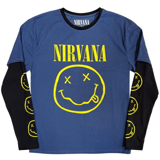 Nirvana - Yellow Happy Face Uni Denim/Bl Layered Longsleeve (L)