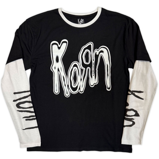 Korn - Metallic Logo Uni Bl/Wht Layered Longsleeve