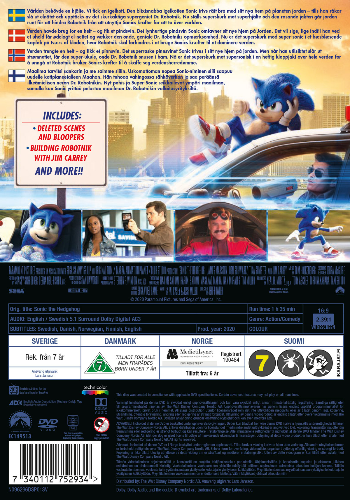Movie - Sonic The Hedgehog Dvd