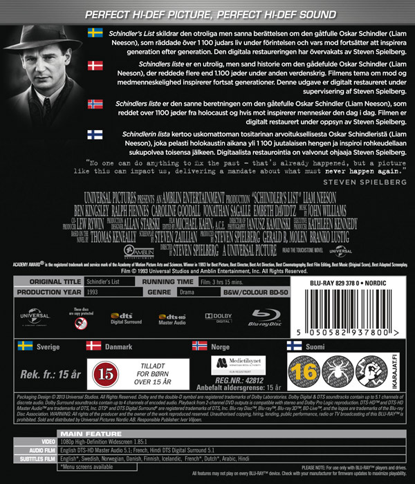 Movie - Schindler's List (20Th) (Standard) Bd S-